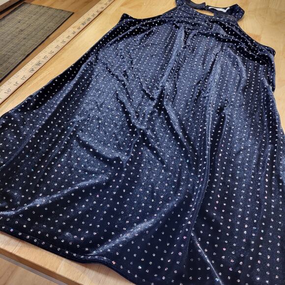 Candie's Black Velvet Sparkle Dotted Sleeveless Mini Dress Keyhole Back M - Picture 3 of 13